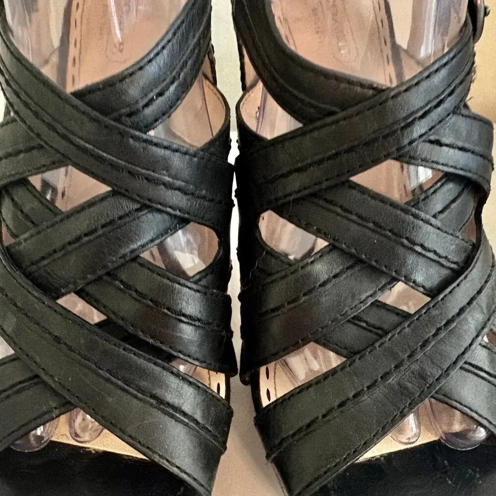 COACH Brynne Black Leather Strappy Gladiator Platform Heel Sandals Luxury Glam